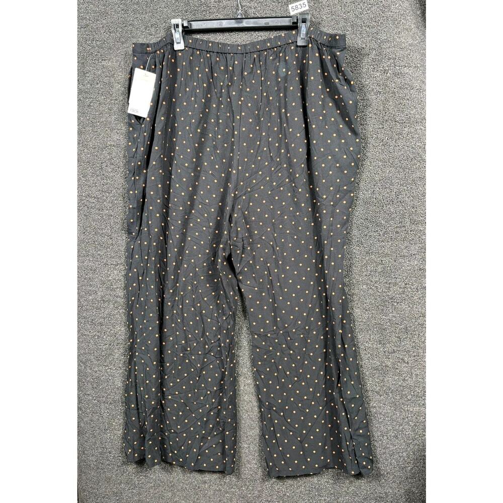 Nordstrom Rack Pants Womens 2X Black Rust Polka Dot Wide Leg Elastic Waist